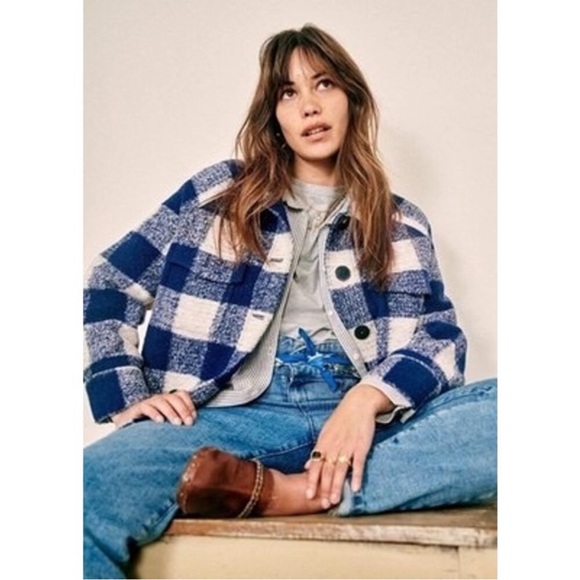 Sezane Jackets & Blazers - Sezane Wool Manteau Joe Jacket Coat in White and Blue check Size 6/36